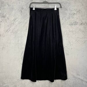Vintage 90s Black Velvet Midi Skirt Small Dark Academia Whimsigoth Soft Drape
